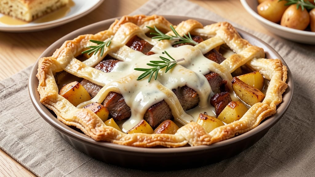Pork And Potato Pie Recipe: Flaky Top Crust Locks in Savory Gravy