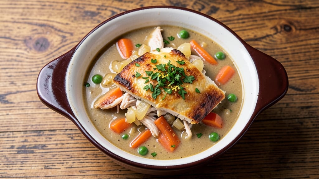 Pub Style Chicken Pot Pie Soup Recipe: Velvety Gravy and Crispy Topping Fusion