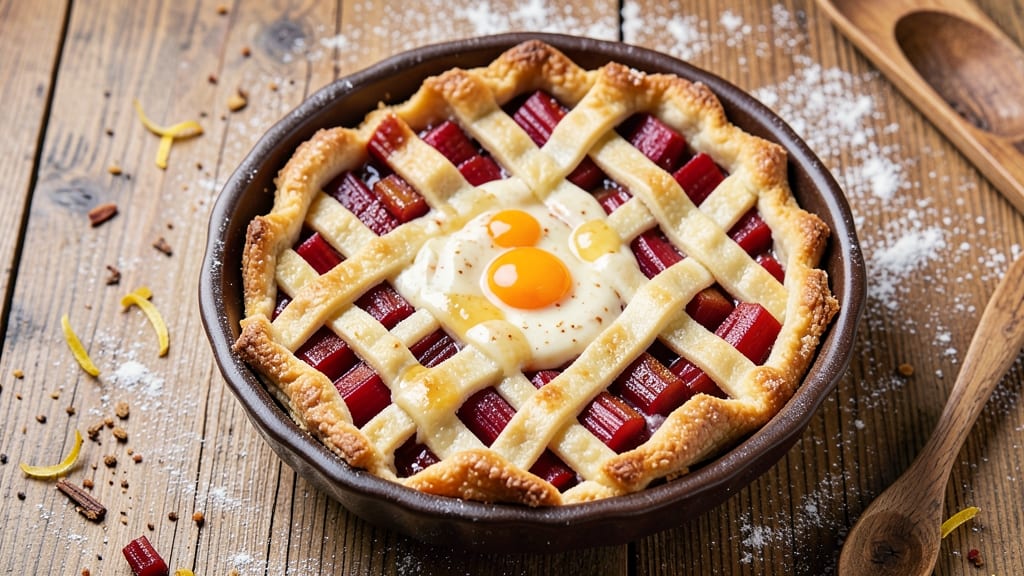 Recipe for Rhubarb Pie with Eggs: Fluffy Custard Core and Tart-Sweet Balance